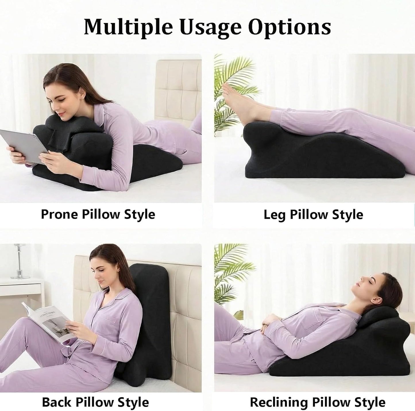Memory Foam Ergonomic Rest Pillow, Multi-Use Reading & Prone Sleep Pillow for Back Support, Comfortable Wedge for Sitting Up in Bed