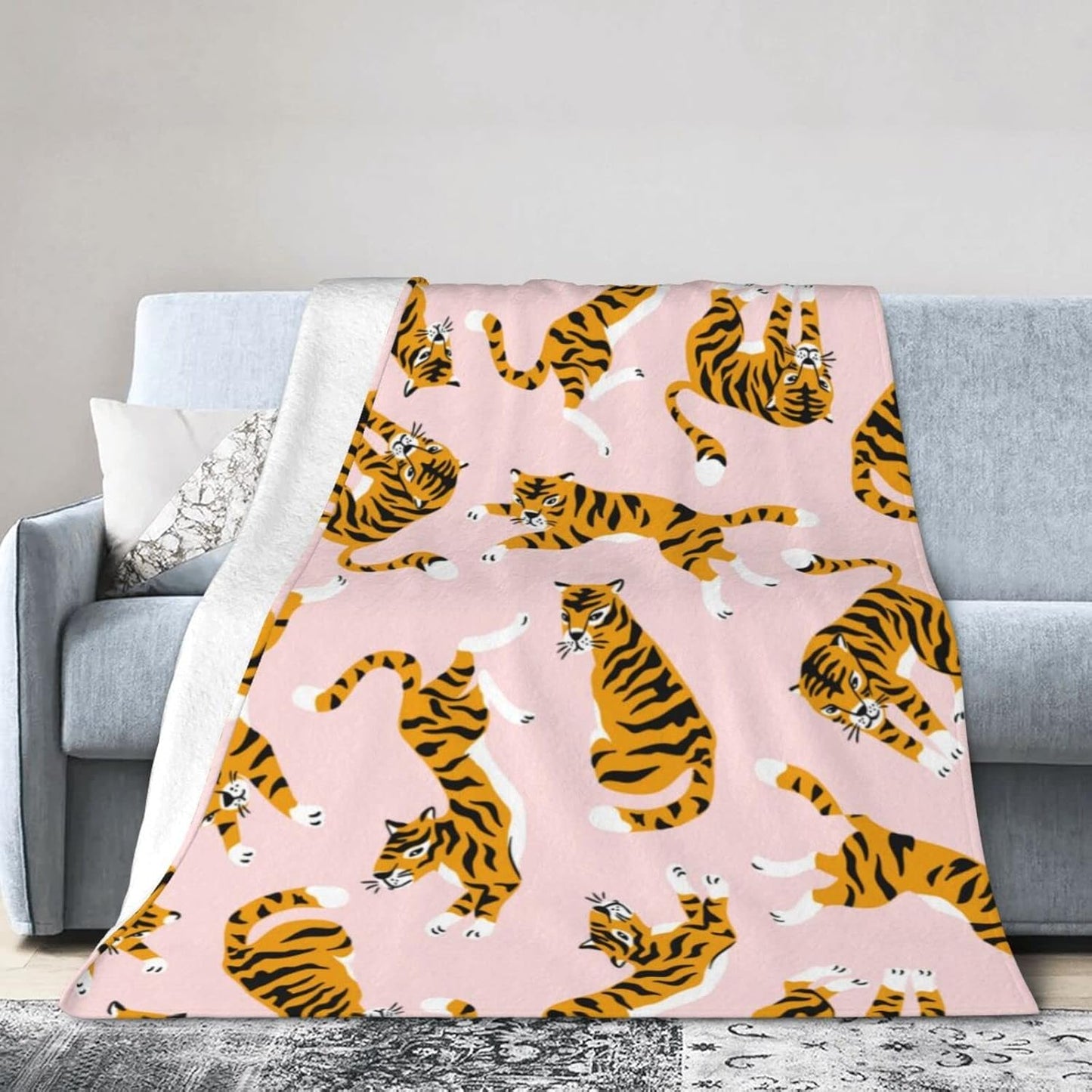 Tiger Blanket Fun Super Soft Warm Bed Bedding Throw Blankets for Couch Bedroom Sofa Office Car, All Season Cozy Flannel Plush Blanket Gifts for Girls Boys Teens Adults, 60"X50"