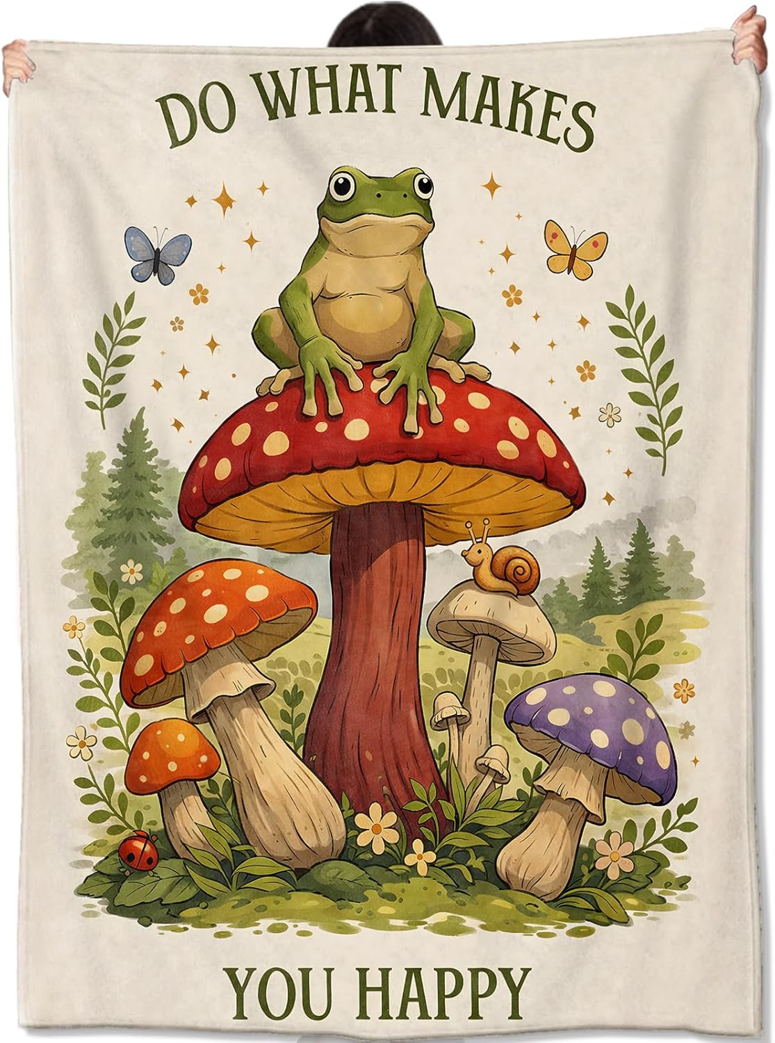 Mushroom Frog Blanket, Woodland Illustration Art Design Lightweight Flannel Throw 50×60 for Couch Sofa Bed, Cozy Home Decor and Gifts for Nature Lovers, Cottagecore Fans and Frog Enthusiasts