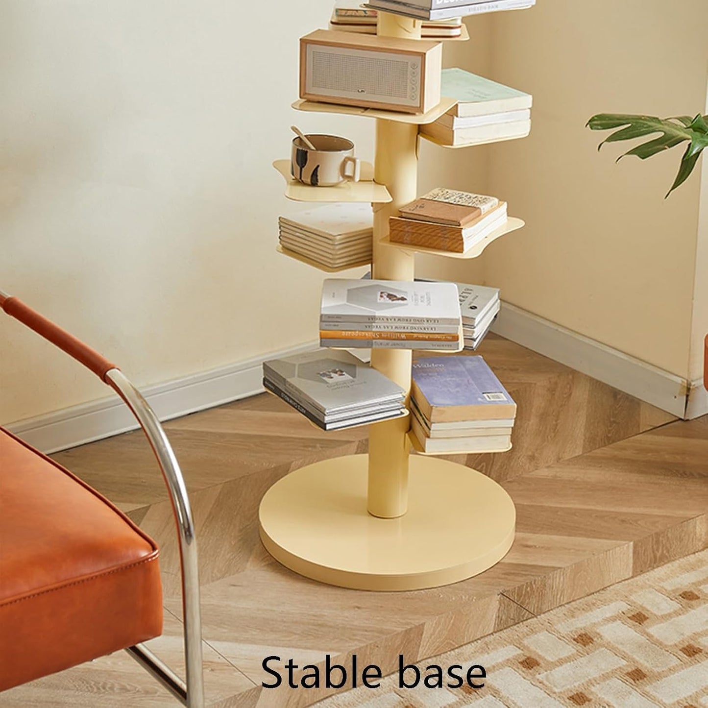 Multipurpose Display Book Shelf ，Floor-to-Ceiling Simple Narrow Invisible Bookshelf ，Multipurpose Corner Bookshelf, Metal Book Tower for Small Spaces ，Metal Bookshelf – Vertical Book Tower(Red and whi