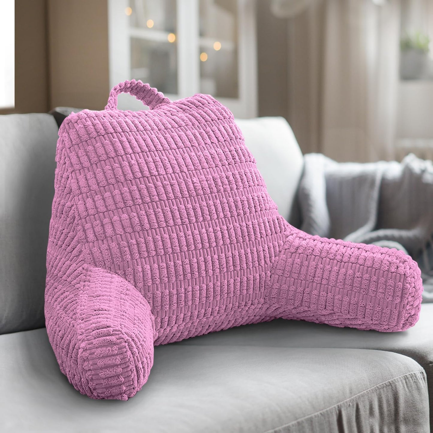 Reading Pillows for Sitting in Bed Adult, Back Rest Pillow for Sitting Up in Bed and Couch, Back Support Chair Pillow Support for Adult Backrest Pillows for Reading (Pale Pink 21 Inch)