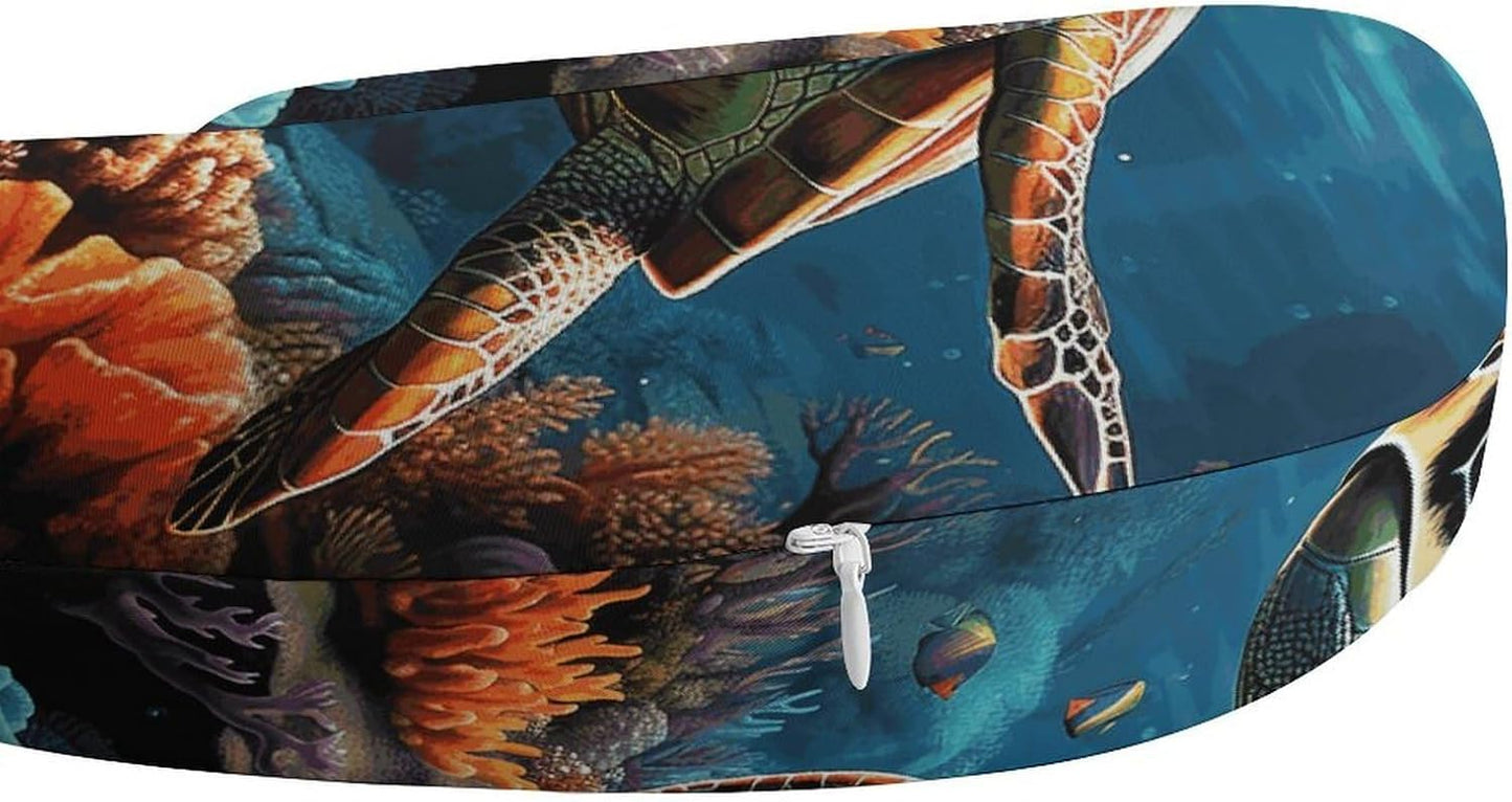 Sea Turtles Diamond Painting Neck Pillow Memory Foam U Shaped Pillows Portable Pillows for Shoulder Travel Head Support Pillow with Concealed Zipper for Airplane Car Home Office