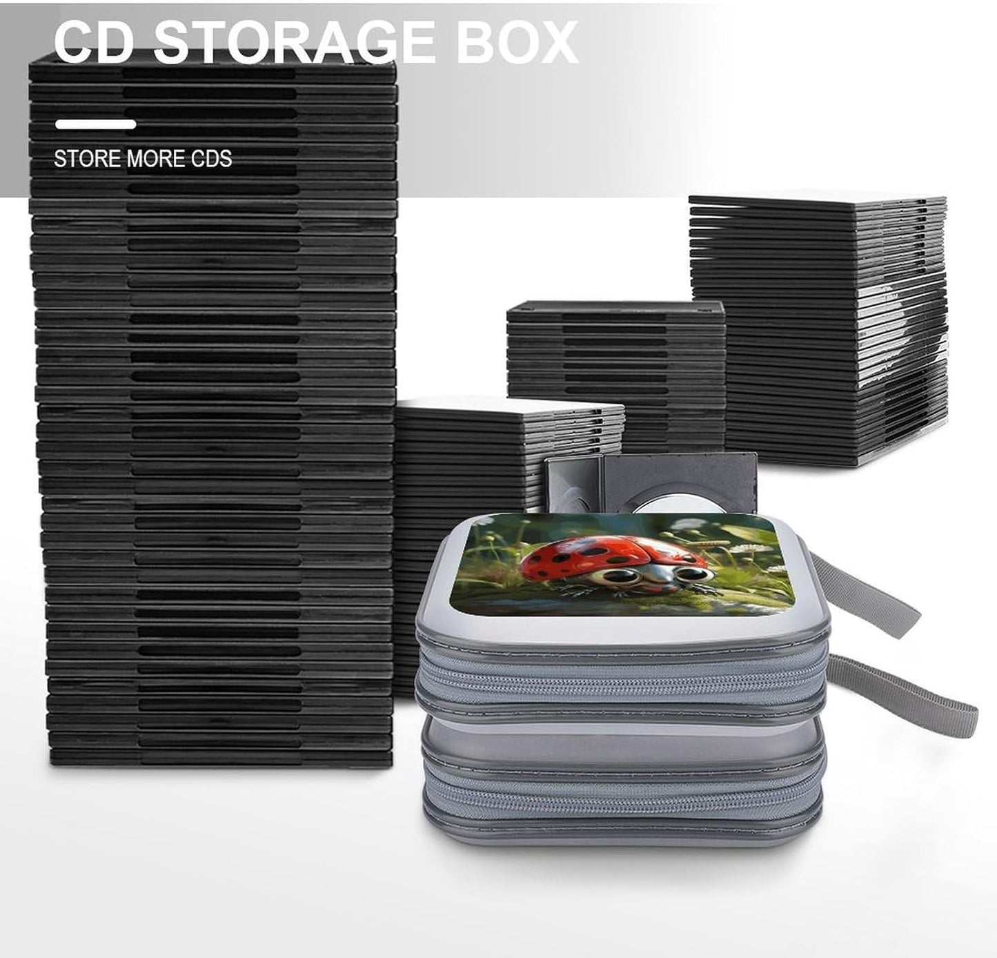 Cartoon Ladybug CD Case 40 Capacity Case Zipper CD Collection Bag with Handles Cover DVD Storage Hard Plastic DVD Disc Cases Storage Binder for Car Home Office Travel