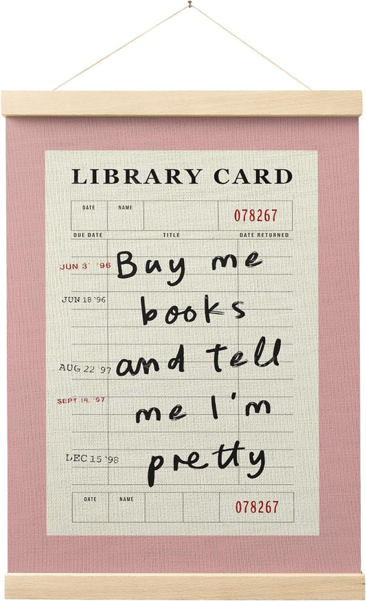 EKGJW Book Lovers Reading Poster Hanger Frame, Pink Trendy Funky Retro Y2k Library Card Bookish Wall Art Canvas Prints for Reading Room Nook Corner Library Girly Bedroom Dorm Decor, 12x16 Inch