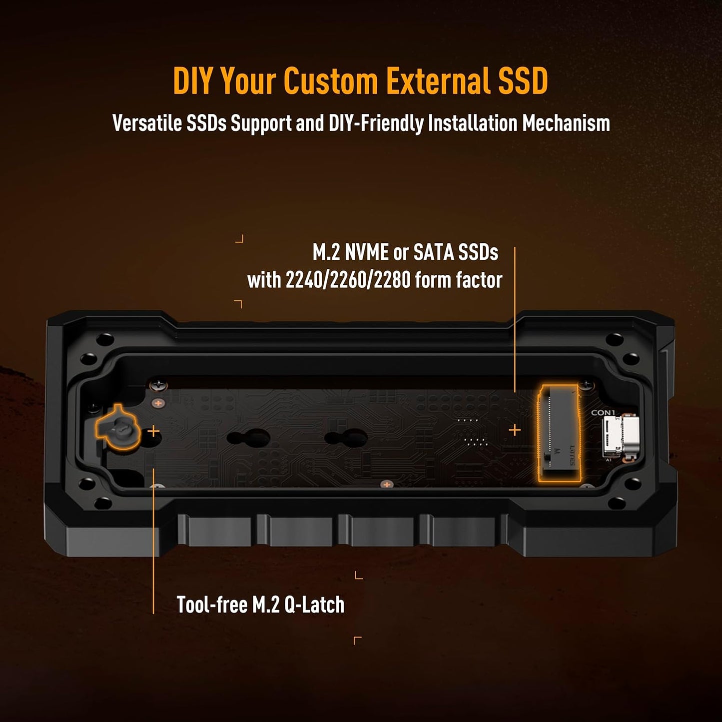 ASUS TUF Gaming A2- USB-C 3.2 Gen 2x2 Portable SSD Enclosure, Dual M.2 NVMe PCIe and SATA, MIL-STD-810H Drop Resistance, IP68 Water and dust Resistance, Aluminum Alloy Chassis and a Thermal pad