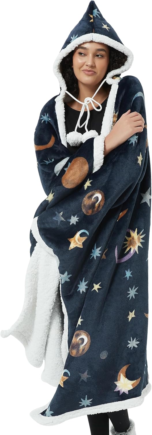 Hooded Wearable Blanket Cozy Blanket Hoodie Cape Sherpa Fleece Blanket Poncho Throw for Adult