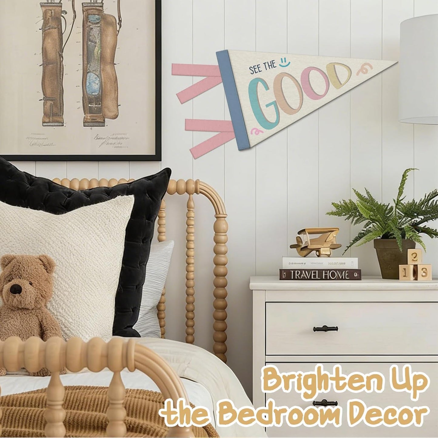 Girl Nursery Decor, Inspirational See the Good Pennant Felt Banners Flags, Boho Inspirational Wall Hanging Decor for Kids Toddler Girls Nursery Room Bedroom Playroom