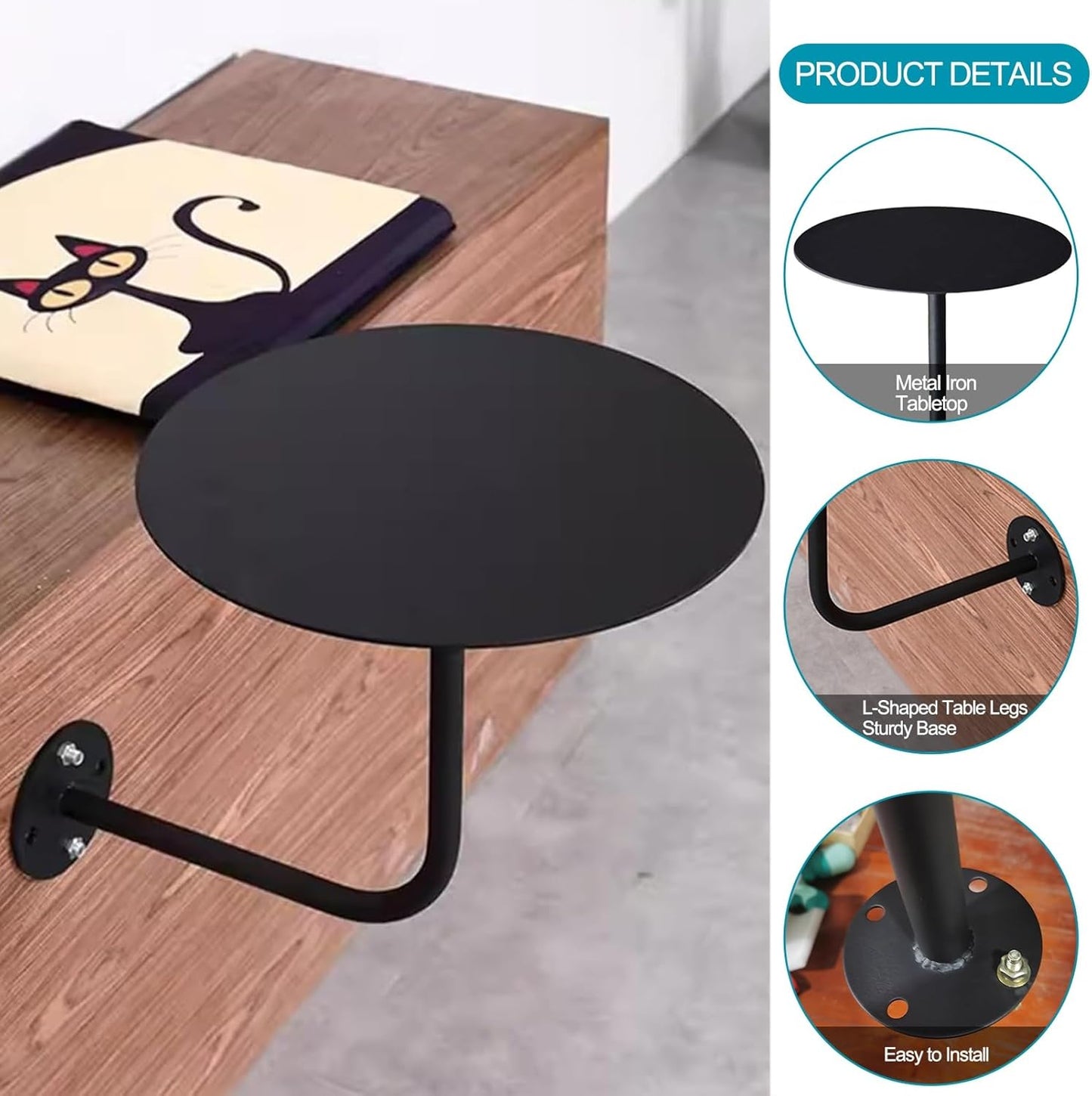 Round Pub Bar Table,Round Pub Table Black Metal Iron Bar Table Wall Mounted Cocktail Table Bistro Table Modern Pub Bistro Table Cocktail Table, Small Side Table for Living Room(Size:40x40x4