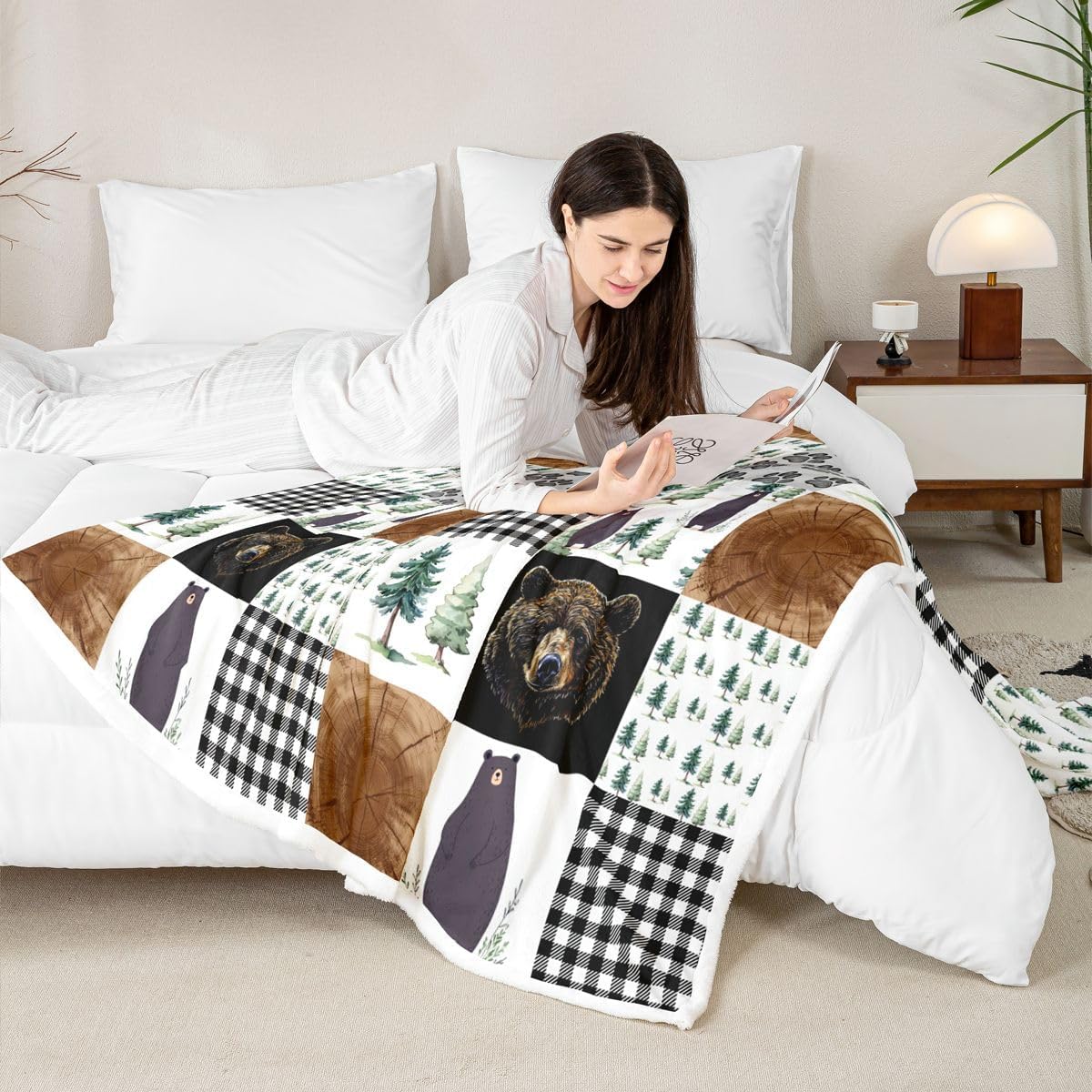Erosebridal Kids Rustic Black & White Animal Print Throw Blanket, 50"X60", Microfiber with Sherpa, Easy Care, Perfect for Camping, Napping & Reading