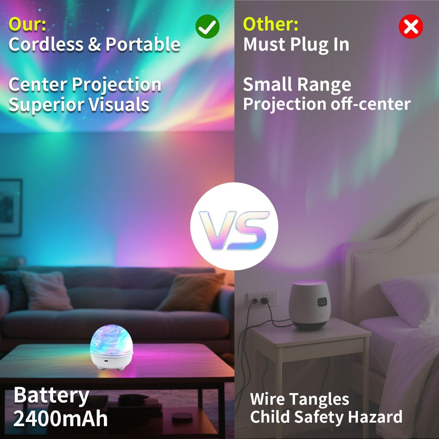 Bath Lights for Kids, 2400mAh Cordless Ocean Projector with Remote & Touch Control, Splash-Resistant Rechargeable Shower Light (Not Waterproof), 16 Colors & 4 Modes for Bath Time & Bedroom