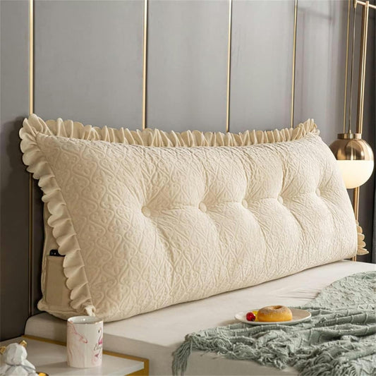 AMNOOL Soft Reading Bed Rest Pillow Large Bolster Cushion Headboard Backrest Wedge Pillow Neck Lumbar Support for Dorm Room Daybed Full Size, Beige