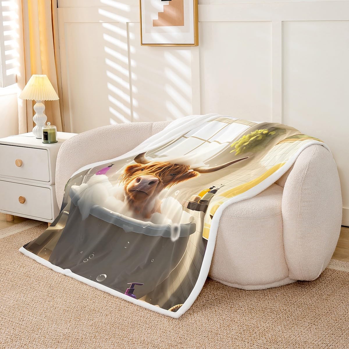 Feelyou Highland Cow Fleece Throw Fuzzy Twin 60"x80" Highland Cattle Sherpa Blanket for Bed Sofa Couch Boys Teens Decor Animal Plush Throw Western Decor Fuzzy Cozy Bedroom Farmhouse