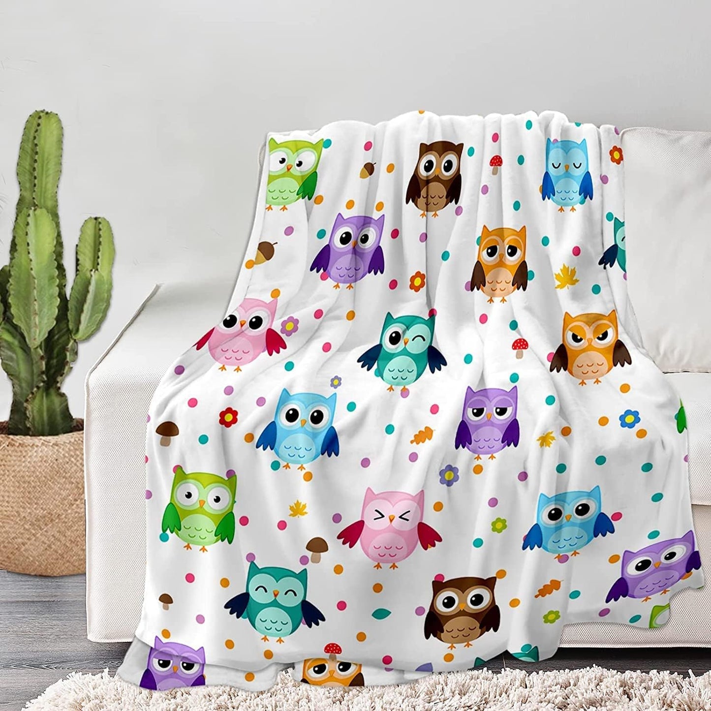 Owl Blanket, Soft Warm Fuzzy Fleece Plush Blanket 60''x50'', Smooth Cozy Flannel Throw Blanket for Bed/Couch/Office/Camping