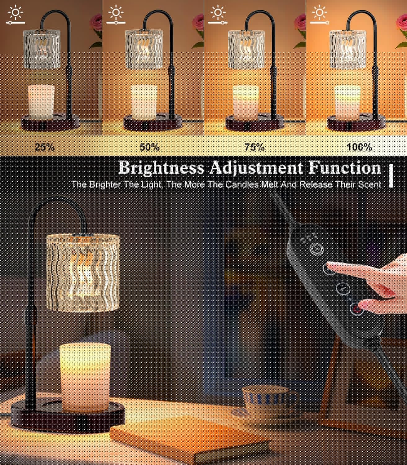 Candle Warmer Lamp Electric: Dimmable Timer Candles Warming Lamps - Height Adjustable Burner Jar - No Flame Scented Melts Wax - All Candle Jars Home Decor Table Light