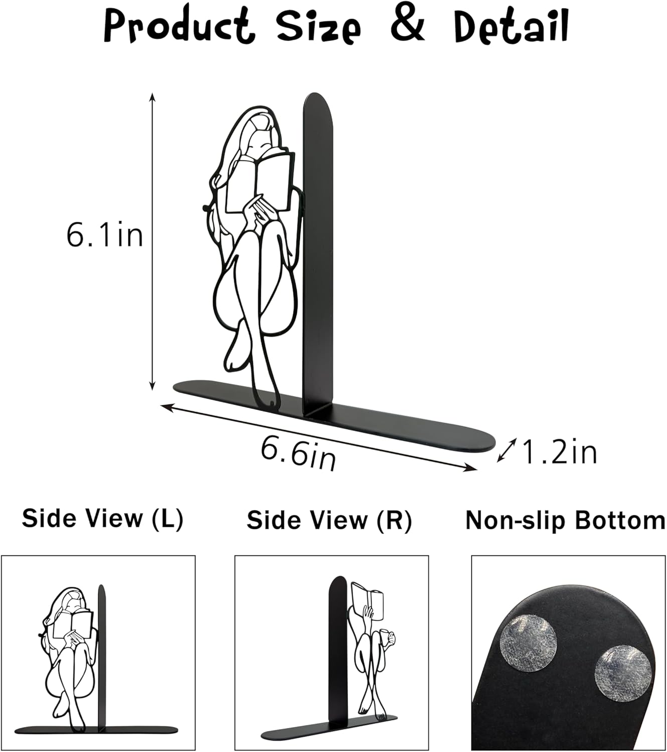Reading Bookends Decorative for Shelves - Girl Reading Statue Bookends, Metal Black Book Ends Decor for Heavy Books, Novelty Bookish Decor for Home Library, Book Lovers Gift for Women & Students