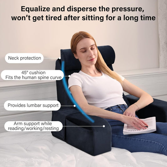 ENITYA Back Pillow for Bed Sitting up, 19" Reading Pillow for Sitting in Bed Adult, Back Support Pillow with Arms for Watching TV/Reading/Gaming/Resting, Medium(Black)