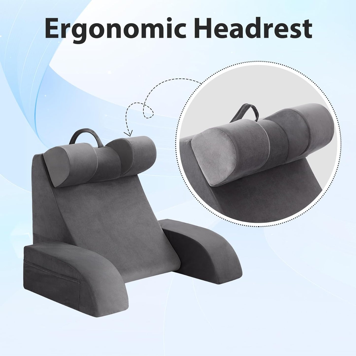 Reading Pillow for Sitting in Bed Adult, Back Pillow for Bed Sitting up, Backrest Pillow with Arms, Back Support Pillows for Gaming Lounging Watching TV, Large 21" Grey