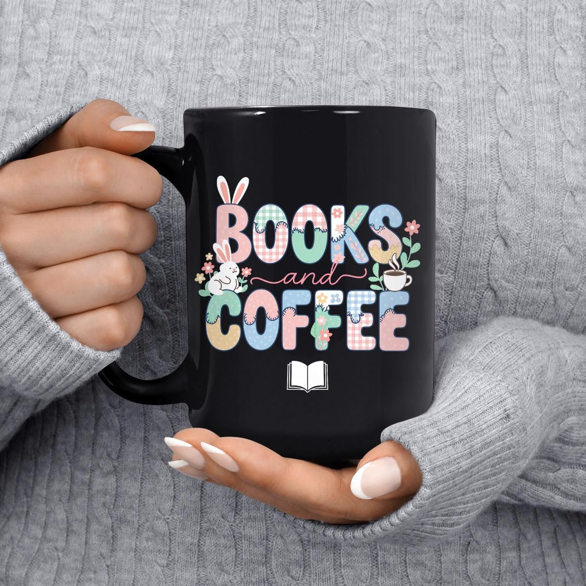 Custom Books and Coffee Ceramic Mug, Personalized Easter Day Gift Idea, Customized Name Book Lover Coffee Cup, Spring Reading and Sip Celebration, 11oz 15oz