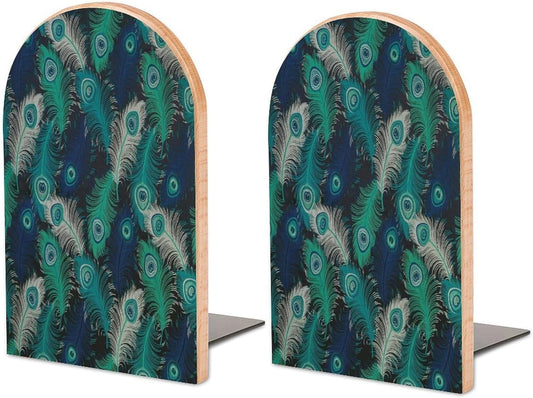 Fresh Peacock Wooden Bookend Non-Slip Book Ends Heavy Duty Book Stopper with Metal Base Books Holderd Decorative Bookends Stands Firmly for Office Supplies