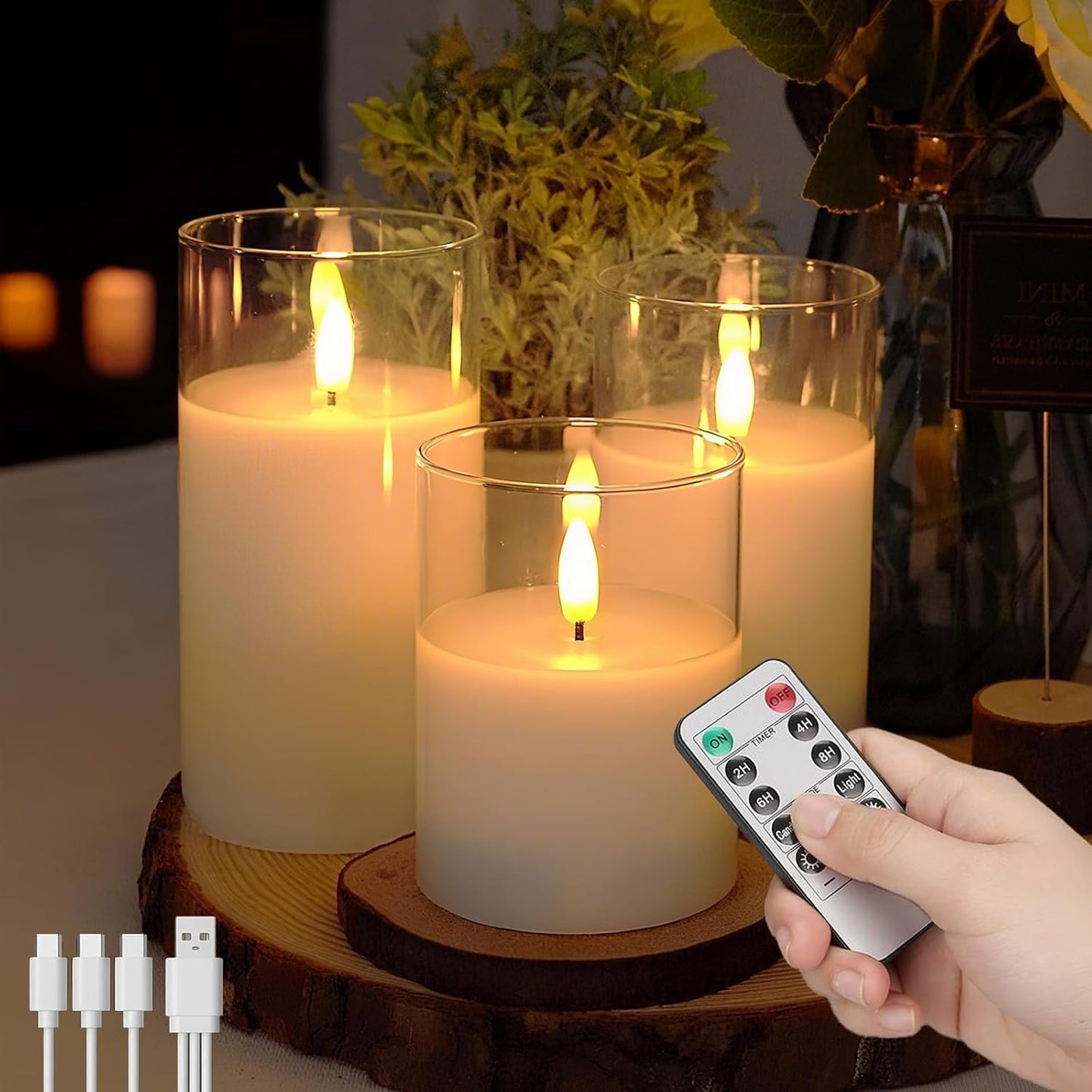 3-Pack Rechargeable Flameless Candles with Remote Control and Timer Function, 3D Realistic Flickering Flames, USB Battery Powered for Christmas Home Decoration Wedding Party Holiday