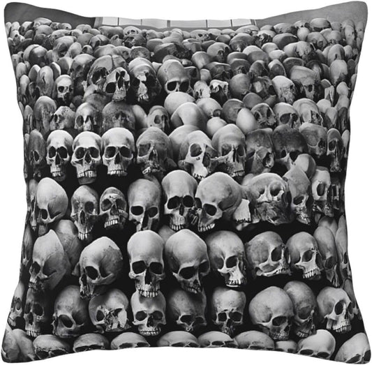All-Season Square Pillow Covers 18"X18", Skulls Flowers, Decorative Throw Pillow Covers for Sofa Bed Couch, Hidden Zipper Cushion Cover, Square Lumbar & Accent Pillowcases for Home Decor