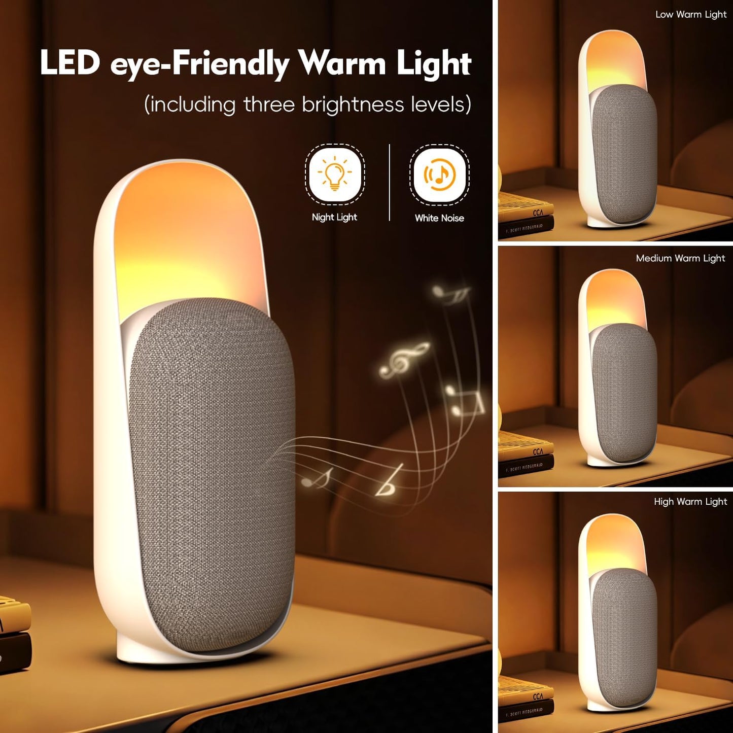 Sound Machine with Night Light&BT Speaker White Noise Machine,6 Soothing Sounds,Compact and Easy to Place on a nightstand or Desk,Convenient Timer Options,for Baby Kids Adult & Home Office Travel