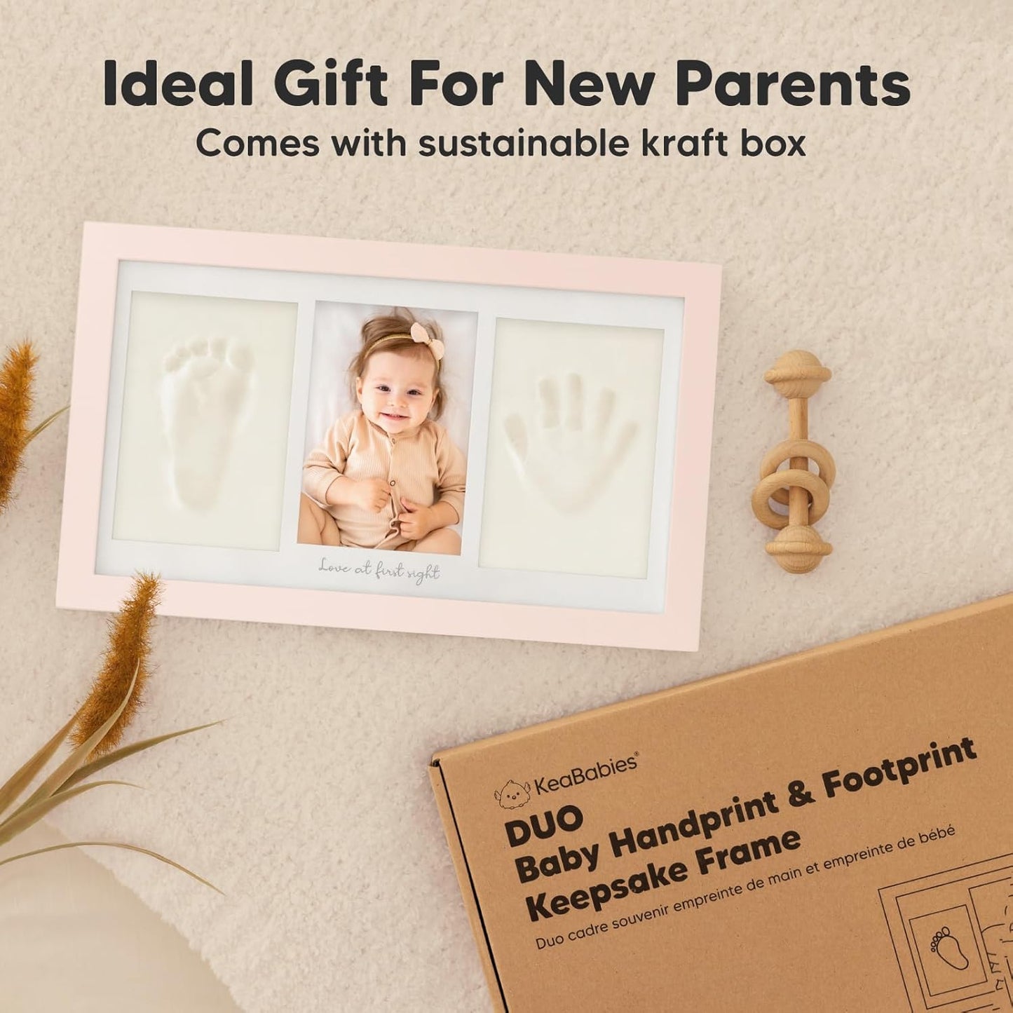 KeaBabies Baby Hand and Footprint Kit - Clay Handprint Keepsake Frame, Newborn Nursery Picture Frame, Personalized New Mom Gifts for Baby First Christmas Shower (Petal Pink)