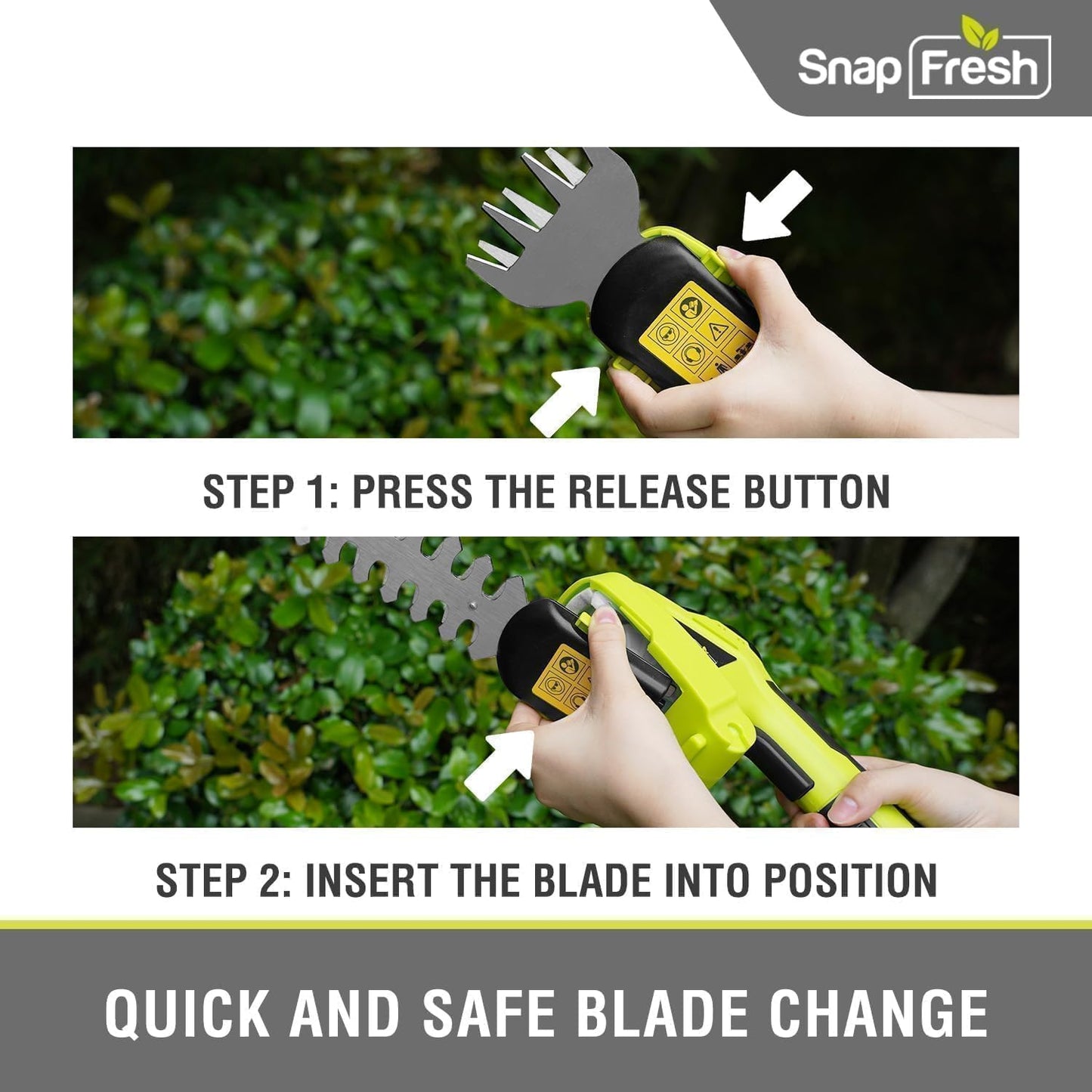 SnapFresh Cordless Grass Shear Bush Trimmer, 2 in 1 Handheld Hedge Trimmer, 7.2V Electric Grass Trimmers, Lightweight Shrubbery Trimmers Battery & Charger Included, Shrub Trimmer for Garden(Green)