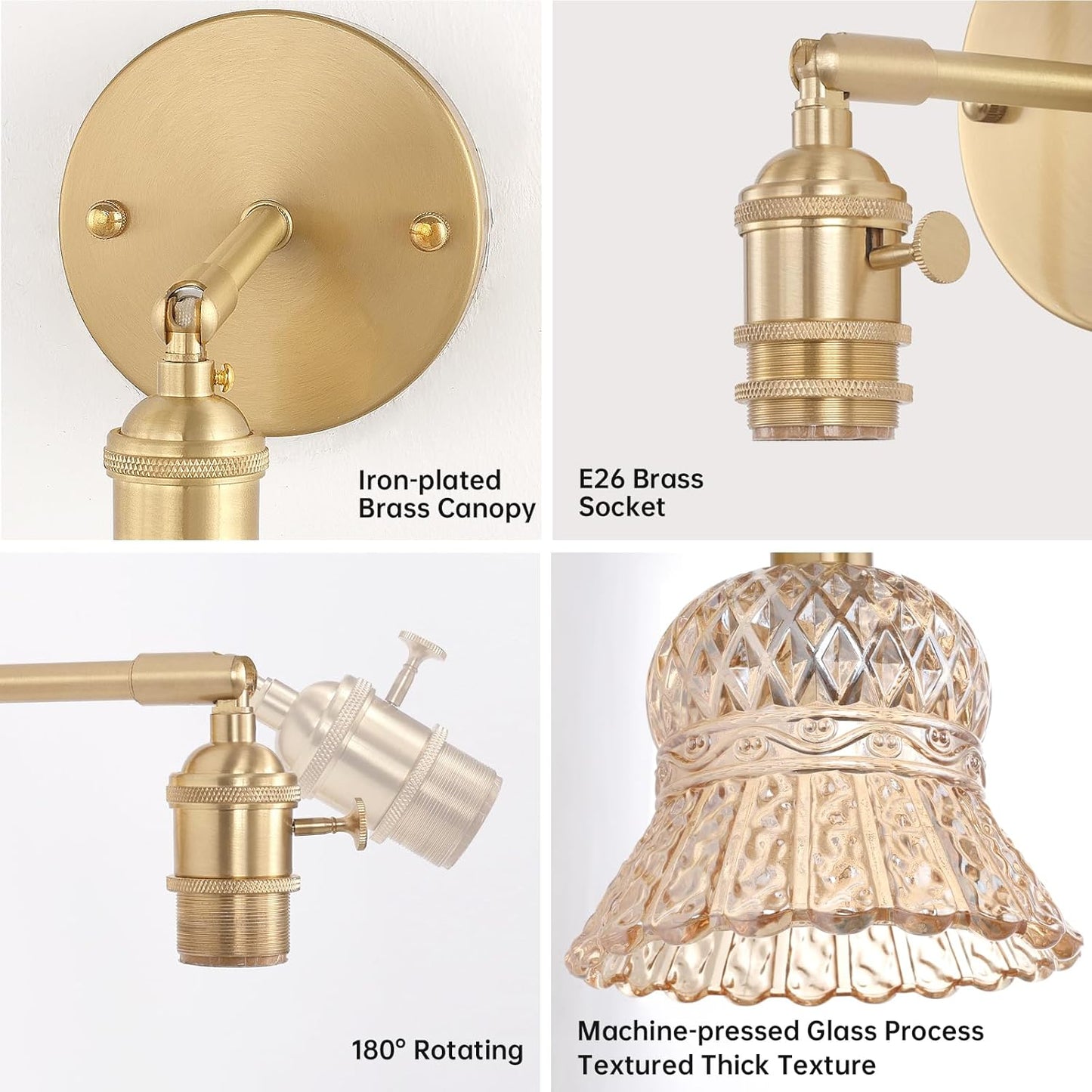 Vintage Battery Operated Wall Sconces Set of Two, Rechargeable Battery Powered Wall Sconce with Remote Control, Wireless Dimmable LED Light for Bedside Indoor Living Room (Amber Pineapple)