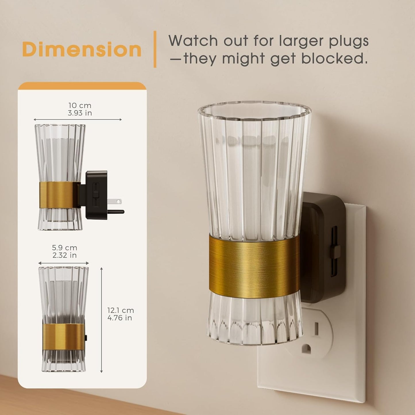 Briignite Night Light, Night Lights Plug into Wall, LED Amber NightLight with Dusk to Dawn Auto Light Sensor, 0-100LM Adjustable Brightness, Wall Sconce Style Design for Bedroom Hallway, 2 Pack