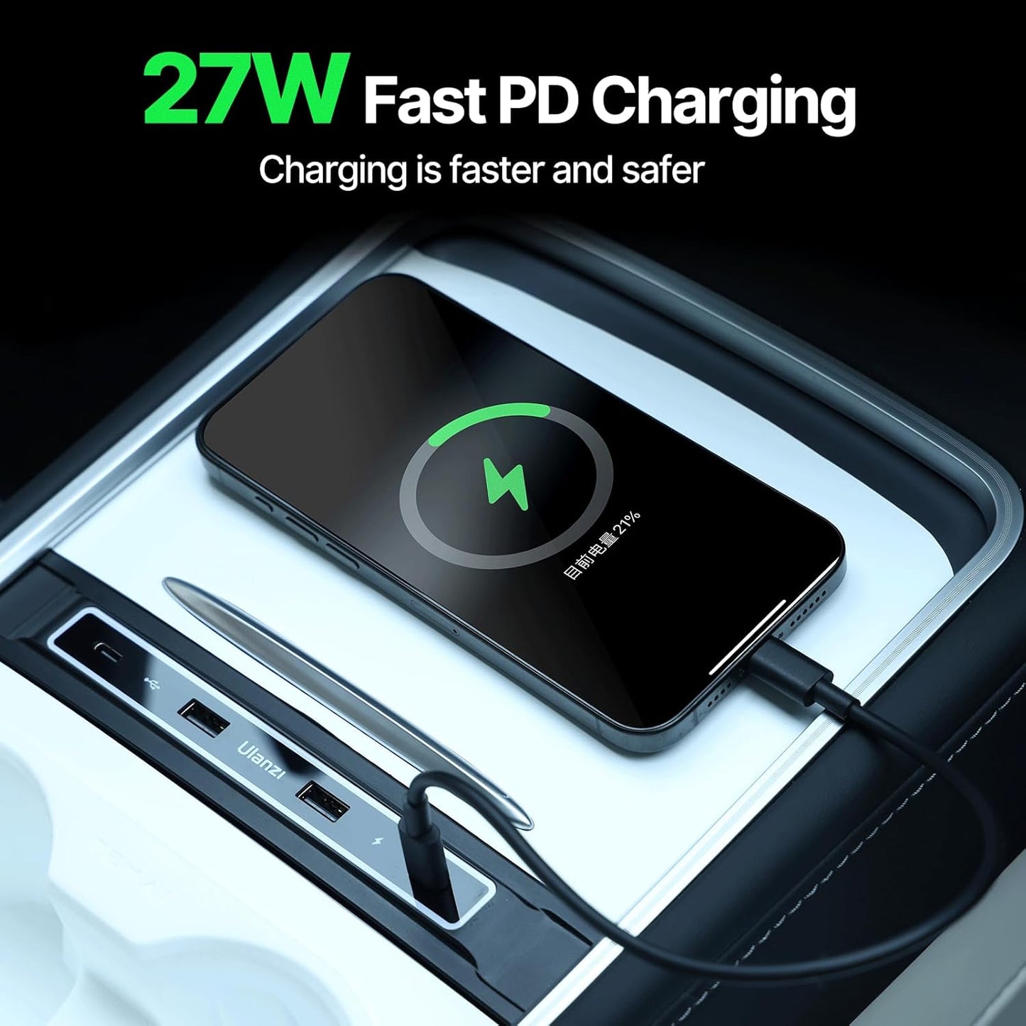 VIJIM Tesla USB Hub for Model Y 2021-2024 Model 3 2021-2023 Center Console, Tesla Model 3/Y Accessories Docking Station, Support USB-C Fast Charging