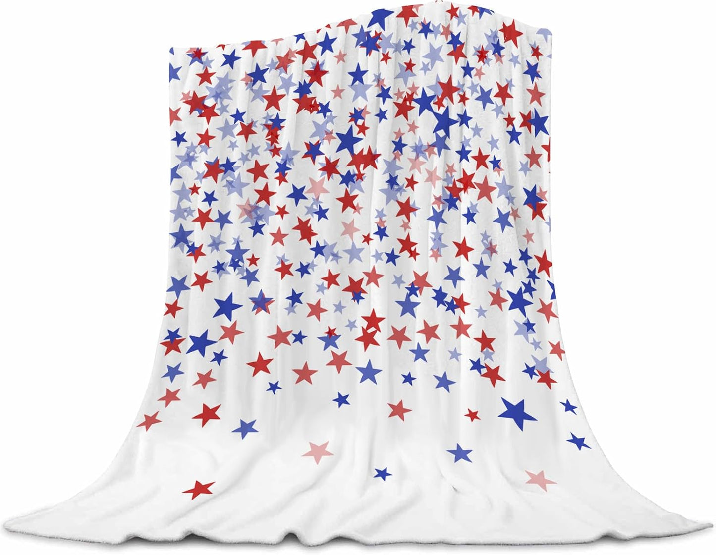 4th of July Throw Blanket, American Flag Blue and Red Stars Throw Blankets, Memorial Day Independence Day Patriotic Lightweight Soft Warm Cozy for All Season 60x80 inches