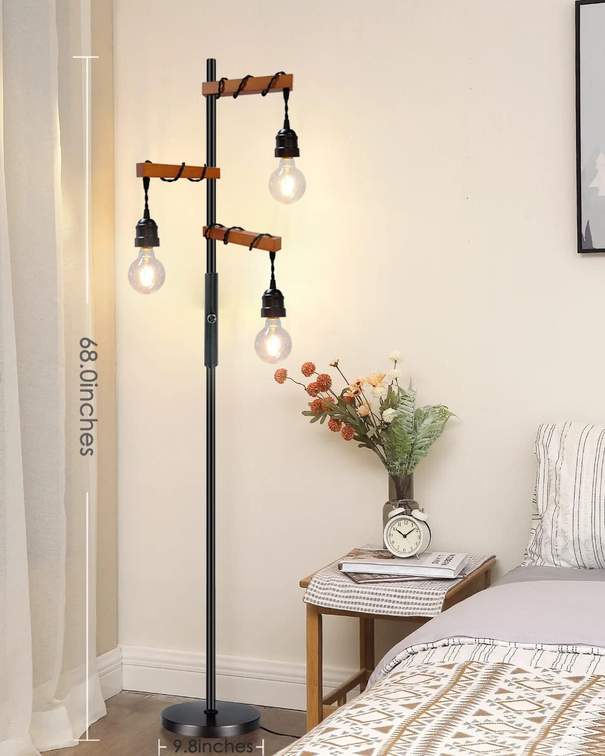 Dimmable Industrial Floor Lamp,Modern Farmhouse Tree Standing Lamps for Living Room Bedroom Office Rustic Home Decor