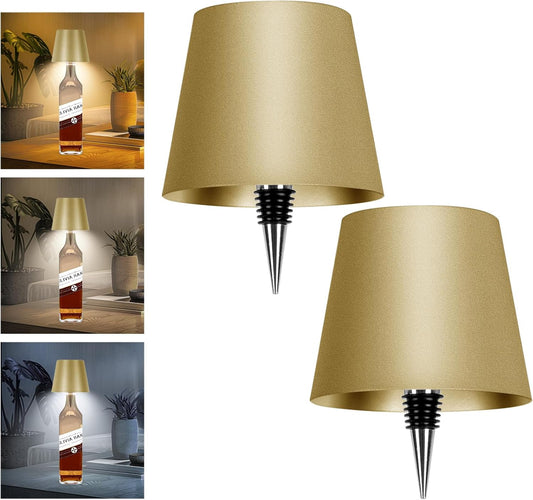 2 Pack Wine Bottle Lamps, 2026 New 3 Color Rechargeable Wireless Bottle Lamps, Bottle Lamp Kit for Liquor Bottles with Touch Dimming for Parties, Restaurants & Home Decor (‌Golden)