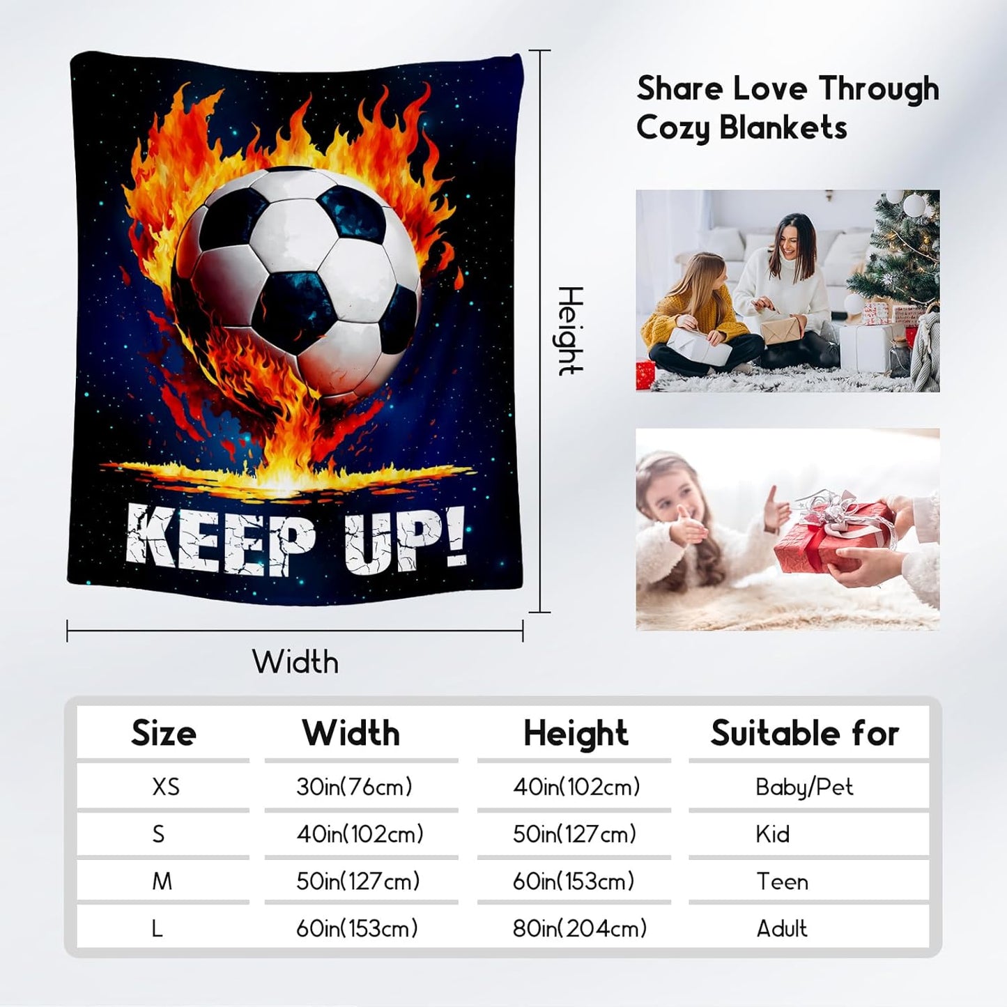 Soccer Blanket Gifts for Kids - Soccer Gift for Boys 8-12, Sports Throw Blankets for Team Player Adults Men - Soft Plush Girls Throws for Couch, Sofa (Blue, 40x50 Inch)