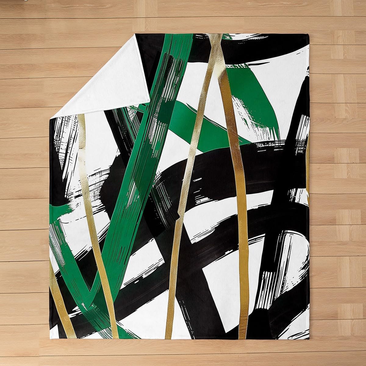 Green Black Gold Flannel Blanket Geometric Aesthetic Simple Throw Blanket Abstract Modern Line Cozy Throws for Bed Couch Sofa,Kids Boys Girls Room Decor,Soft and Breathable(50 x 60 Inches)