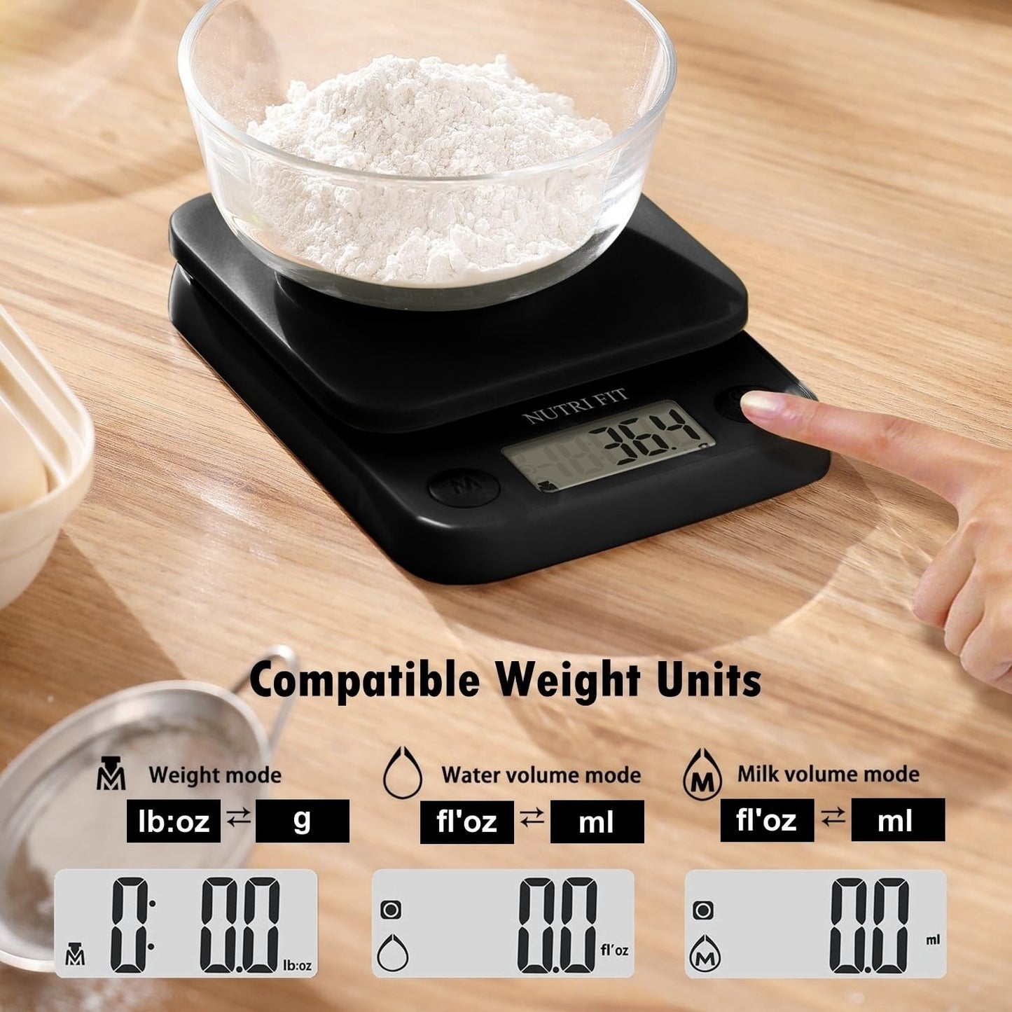 Food Scale Kitchen Scale Weight Grams and Ounces Small Digital Scale for Weight Loss Baking Cooking Coffee of NUTRI FIT, Max 11lb 0.5g Increment, LCD Smart Tare, Easy to Use for Travel, AAA Battery