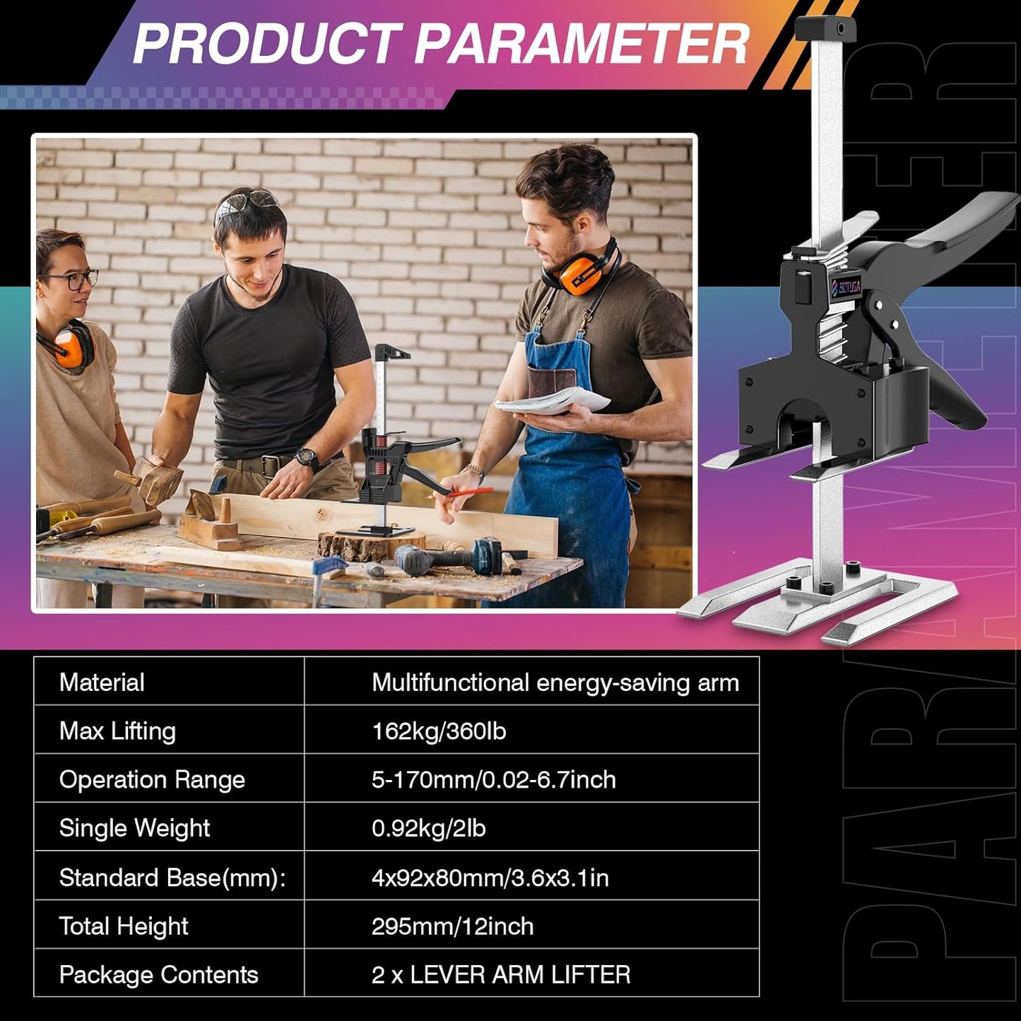 2026 New Labor Saving Arm Jack Handle (2Pack) 12 in Lifting Jack Tool, Multifunctional Furniture, Cabinets Door Panel and Windows Lifting, Raised by 6.7 inches, Bearing 360LBS