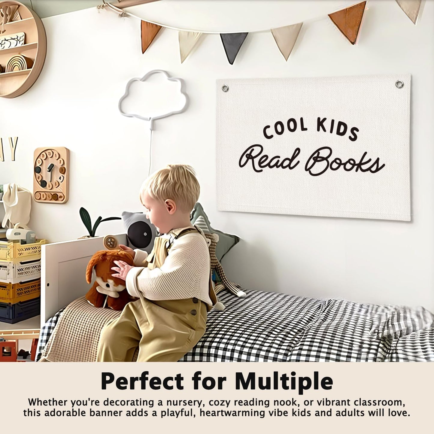 Cool Kids Read Books Reading Room Decor - Linen Banner Wall Hanging Canvas Banner Flag Decor for Kids Nursery Toddler Reading Corner Nook Classroom Library