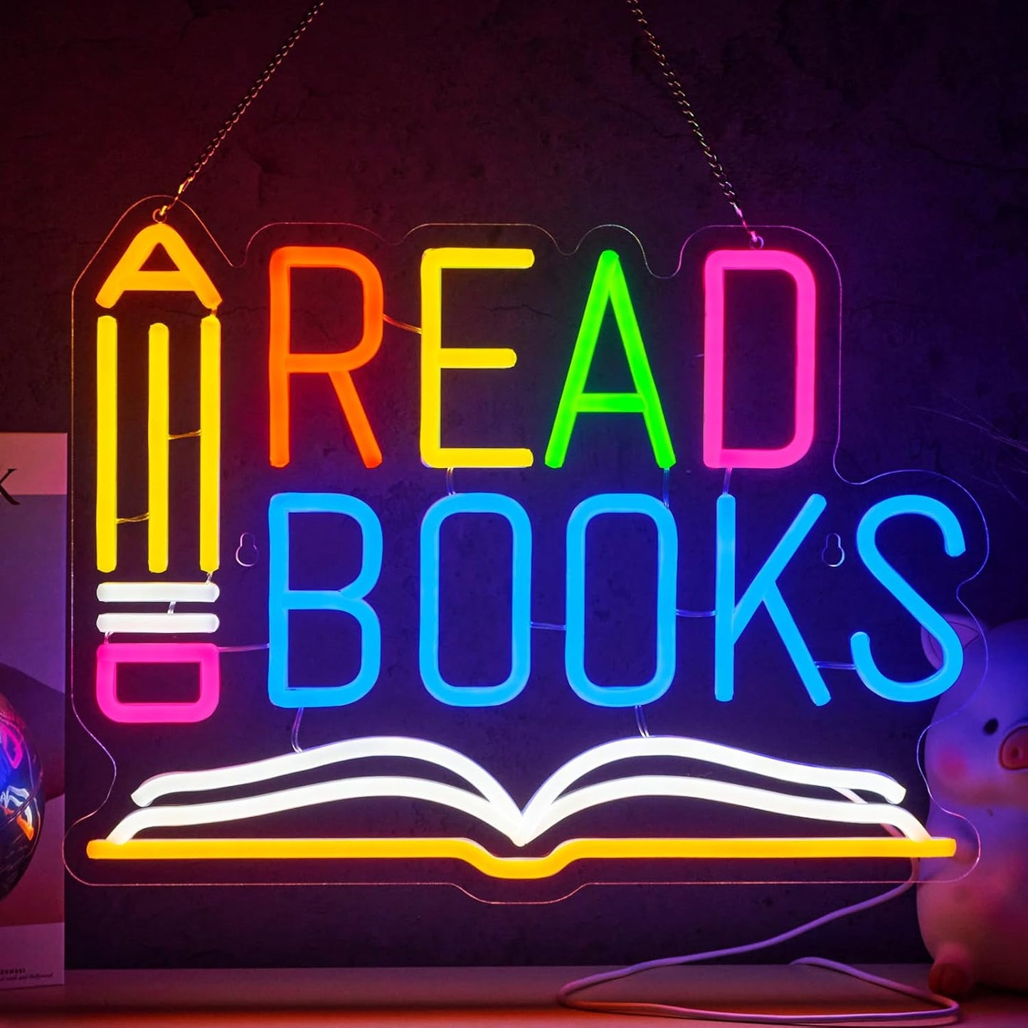 Read Books Neon Sign Read More Books Neon Signs for Wall Decor Pencil and Book USB Dimmable LED Lights for Student Suitable for Classroom Bookstore Library Museum Study Room Gift for Teen Boys Girls Christmas