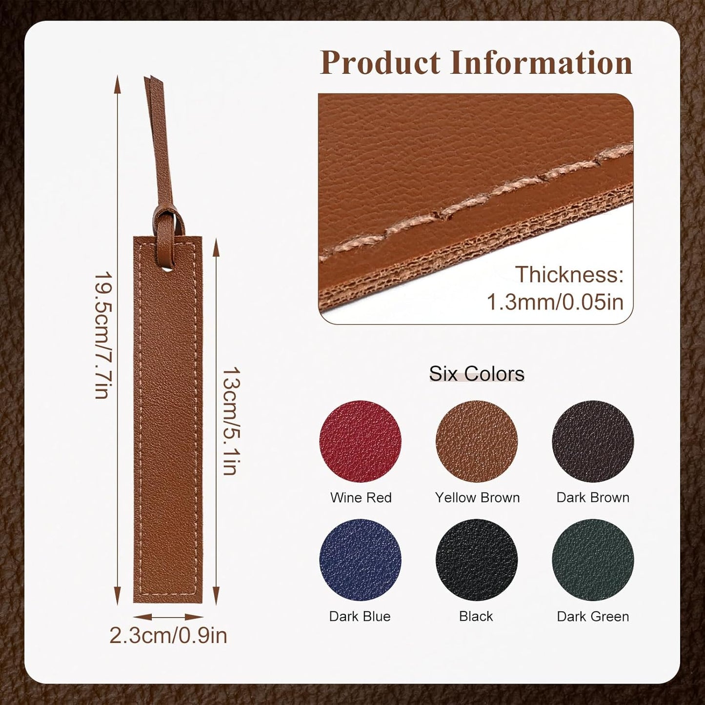 6 Pcs Leather Bookmarks with Tassels, Handmade Stitched Bookmarks - Classic Retro Style Page Markers, Unique Reading Gifts for Book Lovers, Men, Women, Readers, Teachers and Students
