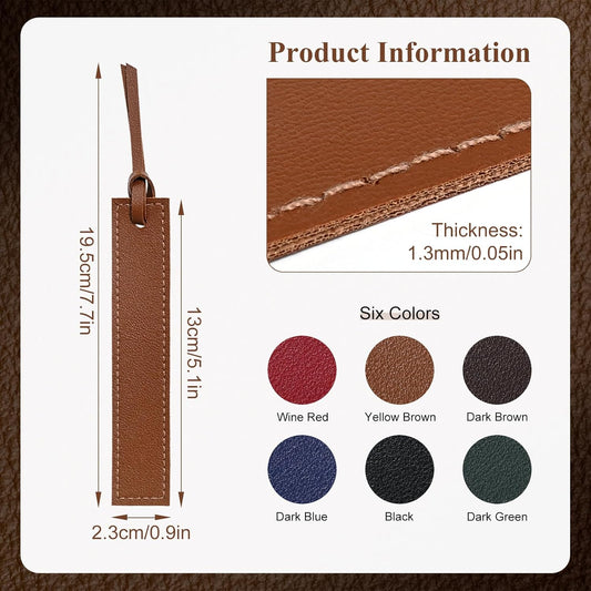 6 Pcs Leather Bookmarks with Tassels, Handmade Stitched Bookmarks - Classic Retro Style Page Markers, Unique Reading Gifts for Book Lovers, Men, Women, Readers, Teachers and Students