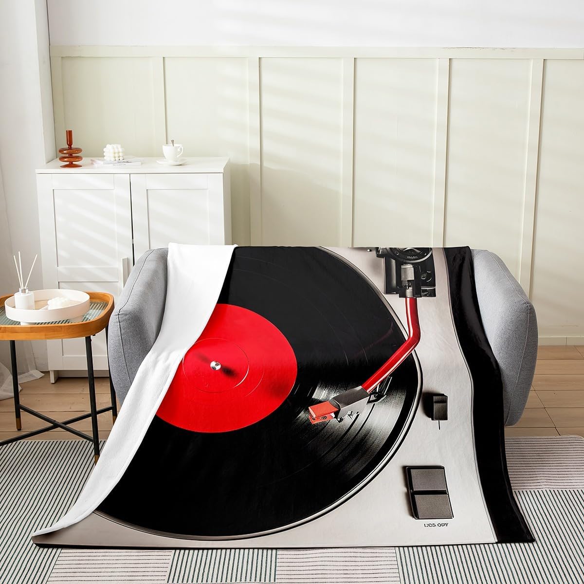 Erosebridal Vinyl Record Fleece Blanket 40x50,Red and Black Music Player Throw Blanket for Kids Child,Modern Musical Rhythm Sherpa Blanket,Vintage Country Style Flannel Blanket Soft Warm