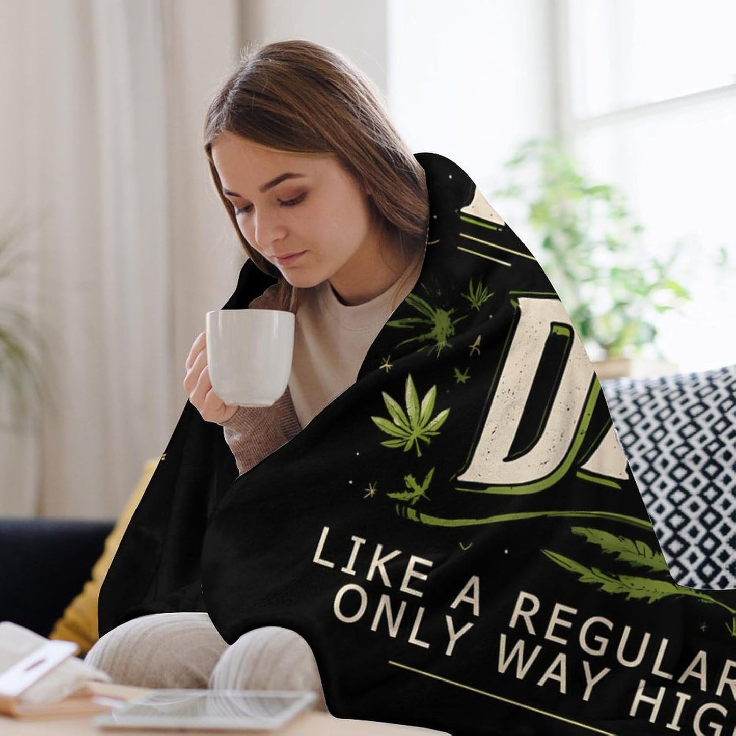 Funny Weed Dad Throw Blanket Fleece Blankets Soft Flannel for Couch Bed Pet Decorative Warm