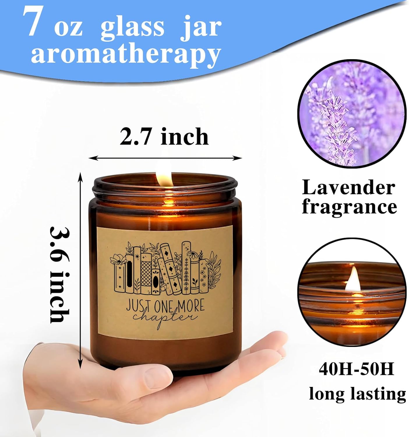Book Lover Gift 7oz Lavender Scented Candle for Readers Bookworm Writers Bookish Jar Candle Just One More Chapter Librarian Gifts (Candle-More Chapter)