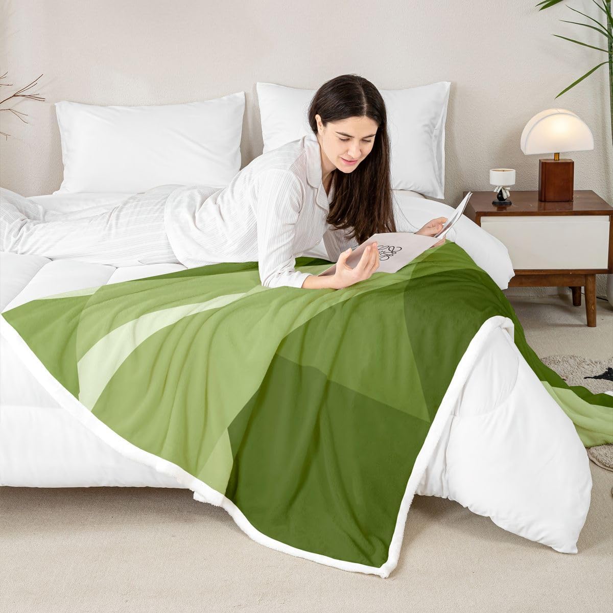 Feelyou Geometric Abstract Throw Blanket Green White Soft Fleece Sherpa Cozy Fuzzy Plush Warm Modern Art Fuzzy Plush Throw Luxury Baby 30"x40" for Bed Couch Living Room