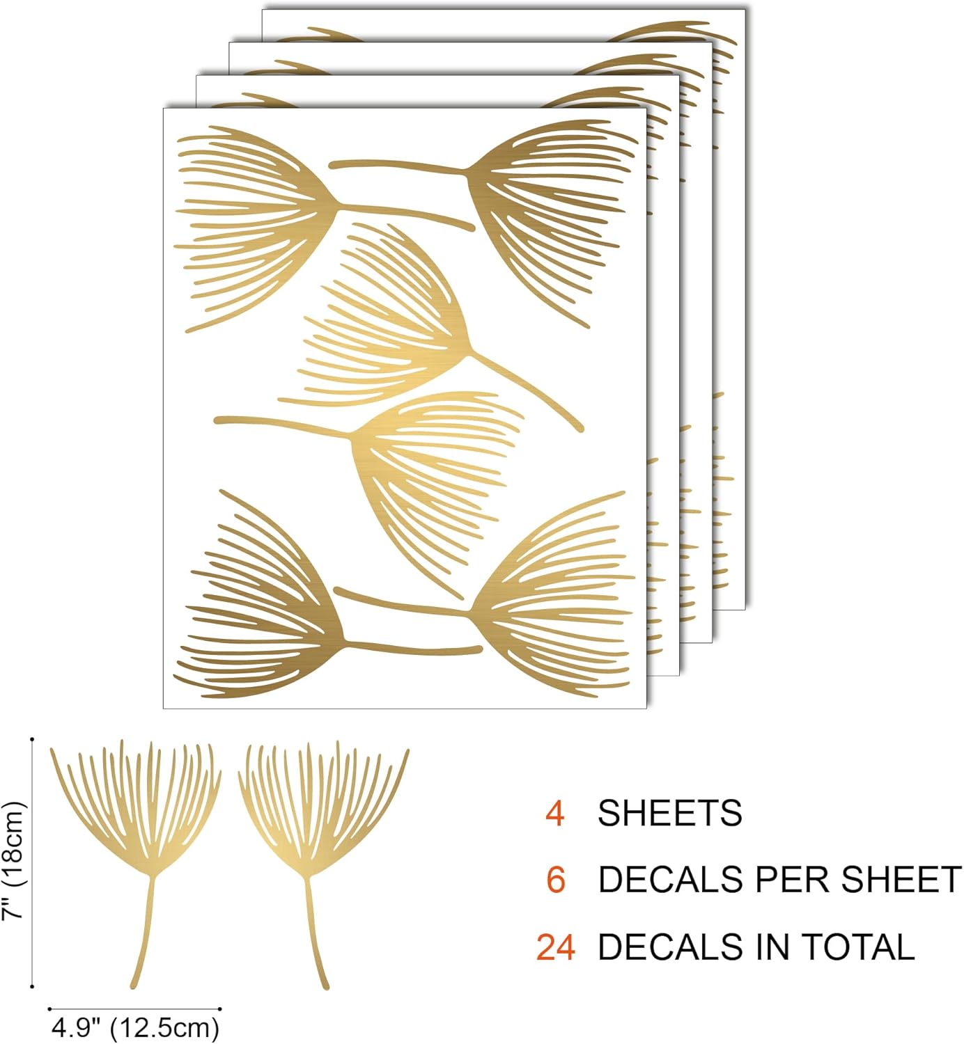 A Room with Metallic Gold Vinyl Flowers Wall Decals, Peel and Stick Modern Floral Dandelion Pappus Stickers for Bedroom Livingroom Home Wall Art Decor