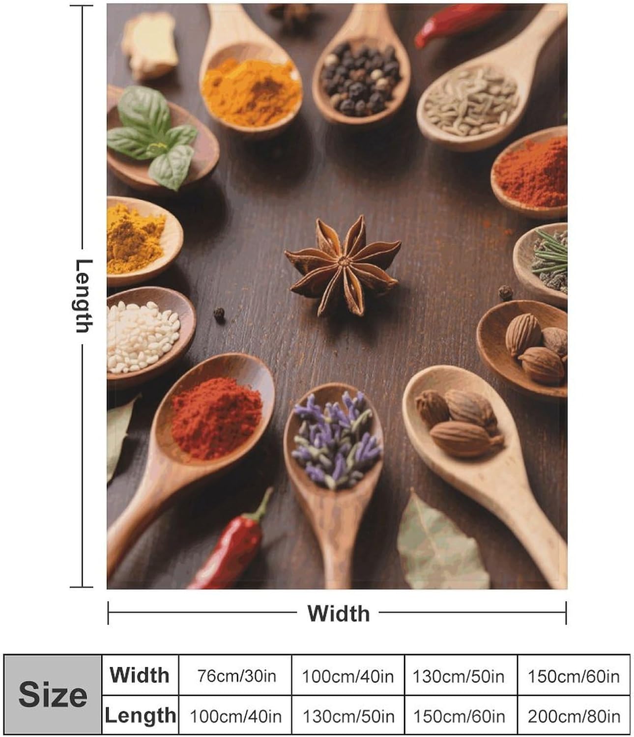 Custom Spices Seasoning Spoon Blanket Lightweight Flannel Fleece Throw for Couch Sofa Bed Luxury Soft Cozy Plush Lap Bedtime Blanket for All Seasons Bedroom Home Decor Gifts 40x50
