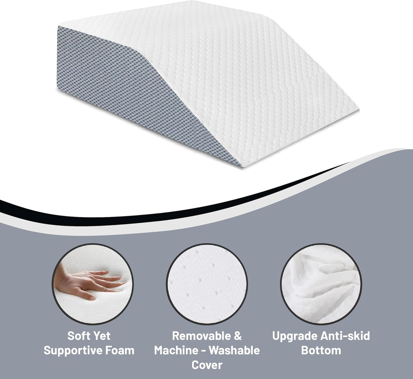 Zutan, Leg Wedge Elevation Pillow for Blood Circulation | Relieved & Recovers Foot and Ankle Injuries | Pillows for Swelling | Multi-Purpose | Chic Jacquard Cover, 8”x16”x23”, White