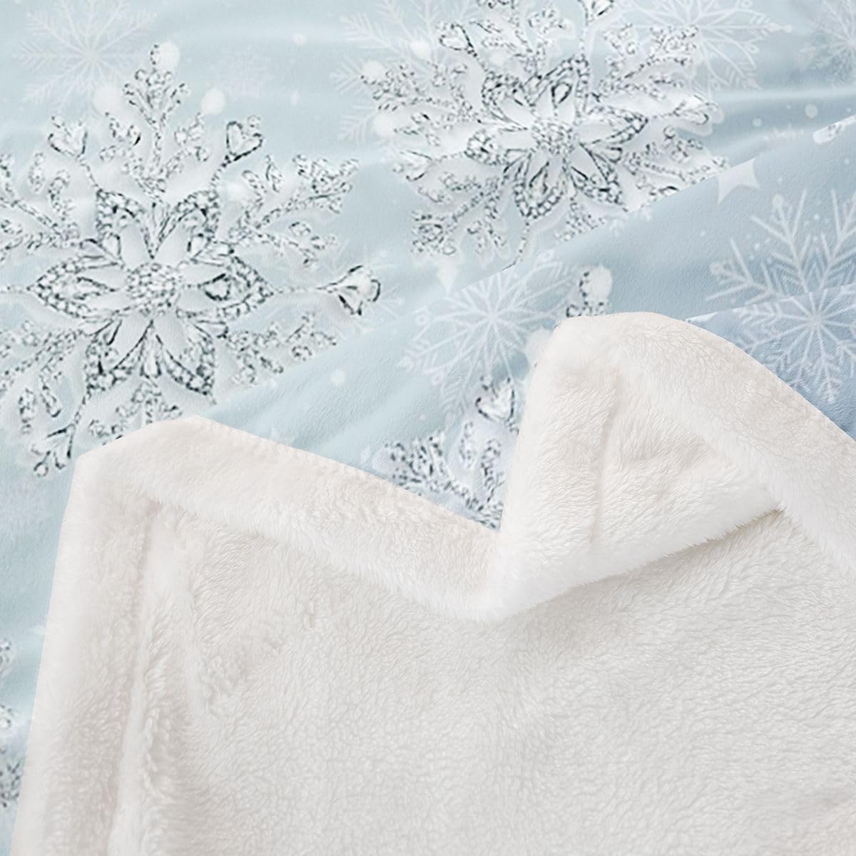 Feelyou Christmas Snowflake Sherpa Throw Blanket Throw 50"x60" Glitter Snowflake Fleece Throw Blanket for Kids Boys Girls Bedroom Decor Blue Xmas Plush Blanket Women Men Fuzzy Blanket